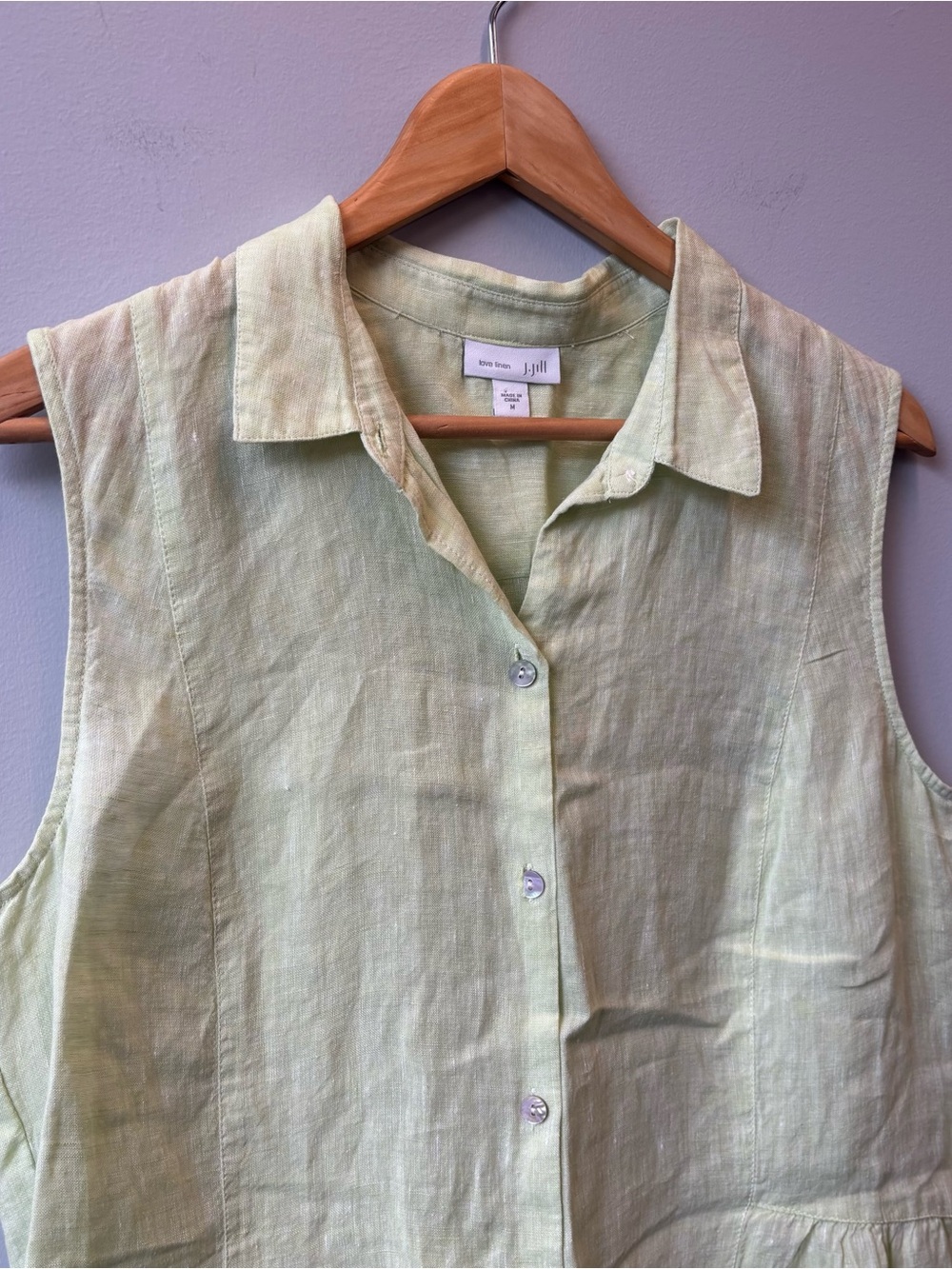 J Jill Love Linen Sleeveless Button-Front Tunic Top in Light Lime green - Picture 5 of 9
